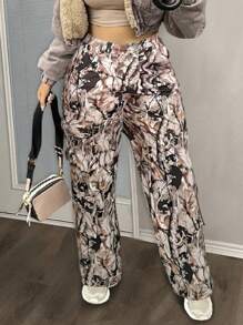 Slaydiva Bark Pattern Printed Woven Non-Stretch Casual Long Pants - Multicolor - View 1