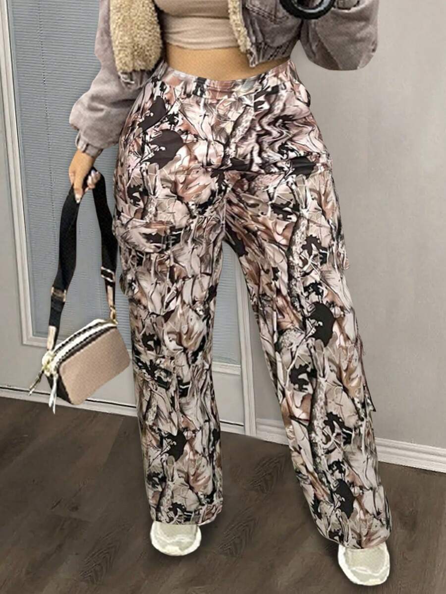 Slaydiva Bark Pattern Printed Woven Non-Stretch Casual Long Pants - Multicolor - View 1