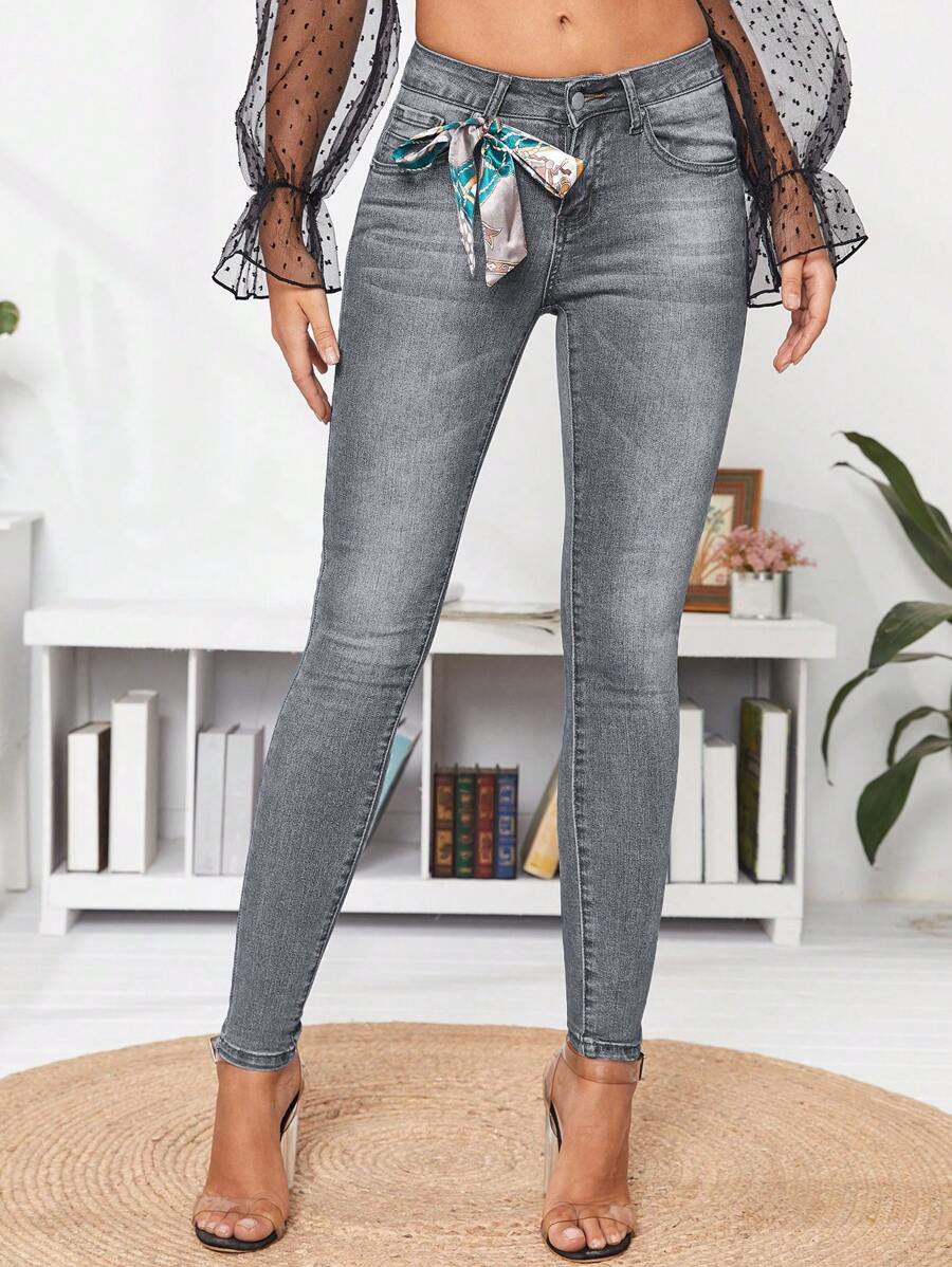 EURMUSE Women's Slim Fit Denim Pants - Grey - View 1