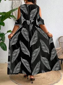 Vestido con estampado tropical con hombros descubiertos y abertura en el muslo para mujer, para el verano