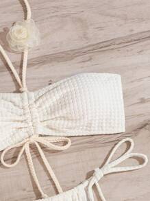 Women's Summer Beach Solid-Colored Bikini Swimwear Set With Texture, Sexy - White - View 8