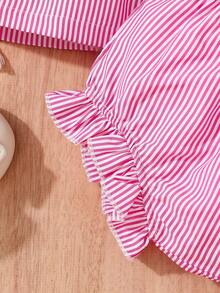 Conjunto de 2 piezas de niñas bebé con tops sin mangas lindos y elegantes con lazos y pantaloncillos cortos con volantes, adecuado para fiestas de verano - Rosa Fucsia - Ver 6