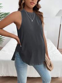SHEIN 孕婦素色無袖背心，適合日常穿著 - 深灰色 - 查看 6