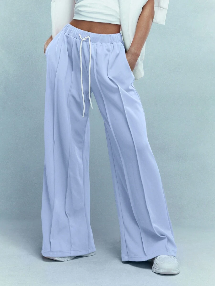 MISSGUIDED 抽绳褶饰针脚阔腿运动裤 - 藍色 - 查看 1