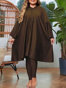 Swim Mulvari 夏季海灘加大碼全覆蓋連身泳衣 - 咖啡棕 - 查看 1