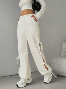 Chiquease Women's Casual Solid Color Hollow Out Drawstring Joggers Fall Cloth For Women - White - View 1