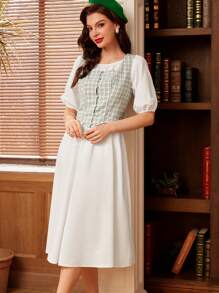 Vintamour Elegancki damski 2-częściowy płaszcz w kratę i garnitur z kamizelką, rękawy środkowe Jesienne ubrania damskie Sukienki damskie Letnia sukienka Dwuczęściowy zestaw strojów Powrót do szkoły Stroje panieńskie Biznesowe swobodne stroje wyjściowe dla kobiet Ubrania biurowe Ubrania nauczycielskie