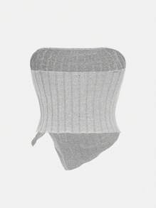 SHEIN Girlism 少女針織單色背心上衣和喇叭褲套裝，可拆卸肩帶，休閒風格 - 淺灰色 - 查看 4