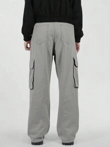 Chillumni Loose Fit Men's Cargo Pants With Flap Side Pockets, Men Grey Cargo Pants, Men Baggy Cargo Pants, Men Loose Cargo Pants - Light Grey - View 2