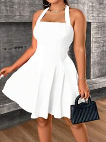 SHEIN Unity Đầm cổ yếm hở lưng có kích thước lớn - trắng - Xem 4