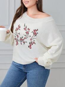 RueChic PLUS SIZE FLOVER  EMBRODERY  CASUAL SWEATER - White - View 3