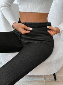 Chiquease 女士保暖内衬紧身抽绳运动户外瑜伽紧身裤 - 黑色 - 查看 3