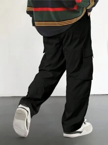 Manfinity Roghcode 宽松男士翻盖口袋侧边工装裤