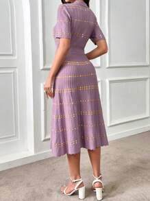 Modelyn Geo Pattern Polo Neck Sweater Dress