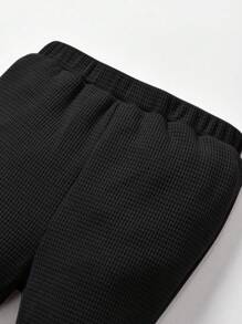 Cozy Pixies 2pcs Baby Girl Neutral Outfit Set - Graphic Print Hoodie And Flared Pants, Black - Black - View 6