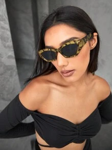 SHEIN SXY 1 件女士街头性感全框时尚眼镜，适合夜总会、音乐会/节日、派对 - 綠色 - 查看 2