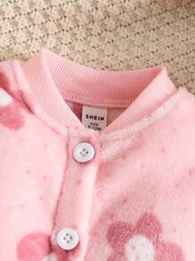 Baby Girl Pink Casual Floral Comfortable Warm Long Sleeve Jumpsuit For Fall & Winter - Pink - View 3