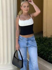 SHEIN LUNE Two Tone Frill Trim Cami Top