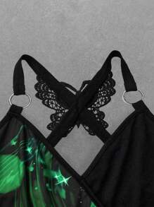 Calvaya 加大碼羽毛印花褶皺背心上衣 - 綠色 - 查看 4