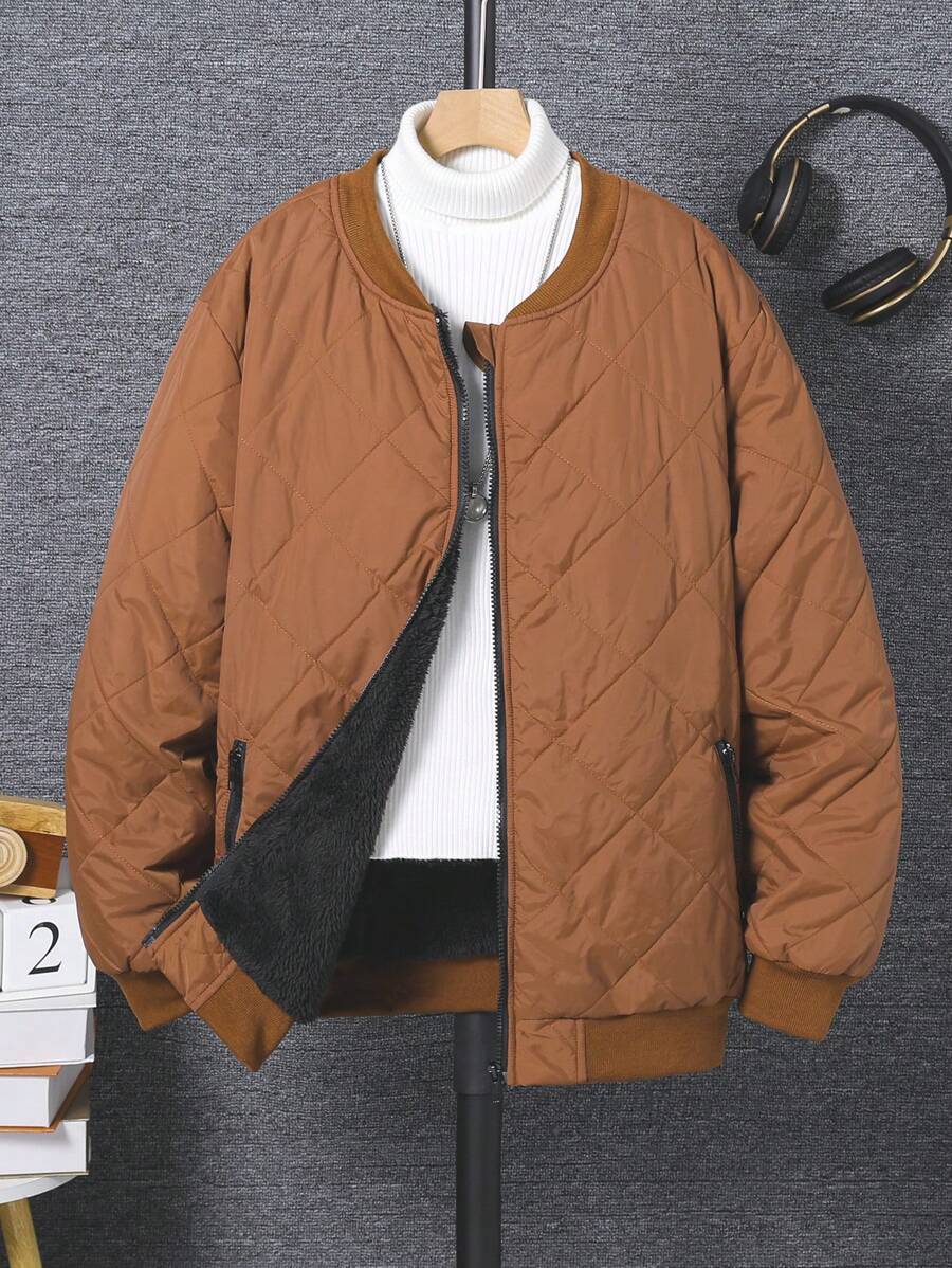 Teen Boys' Casual Minimalist Vacation-Ready Padded Coat - Brown - View 1