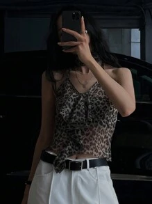 DAZY Leopard Print Ruffle Trim Halter Top