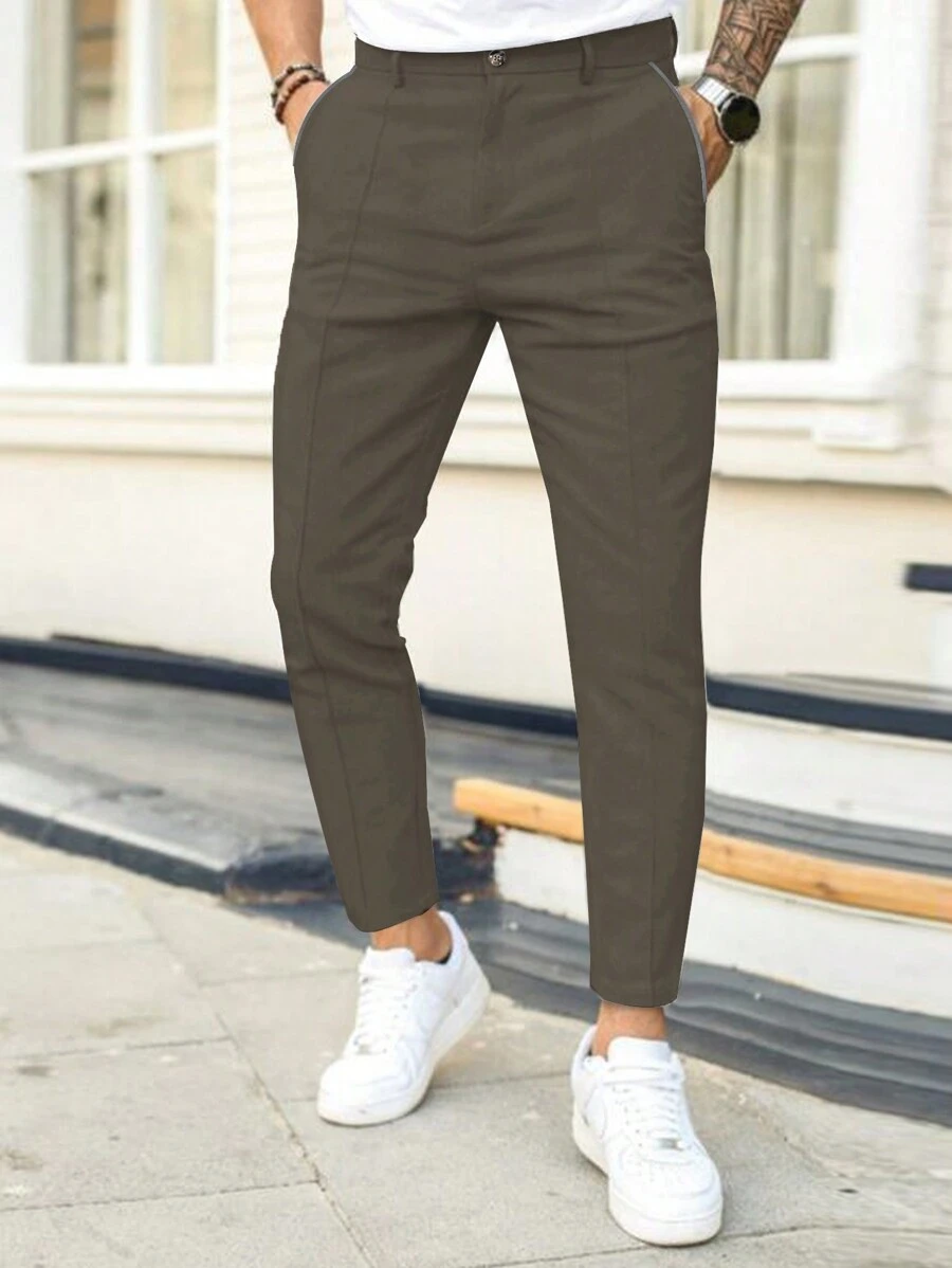 Manfinity Homme Men Solid Slant Pocket Suit Pants - Mocha Brown - View 1