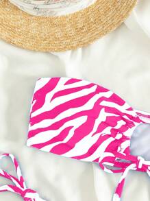 SHEIN Swim Summer Beach Allover Print Halter Bikini Set With Circular Decoration And Random Print - Multicolor - View 4