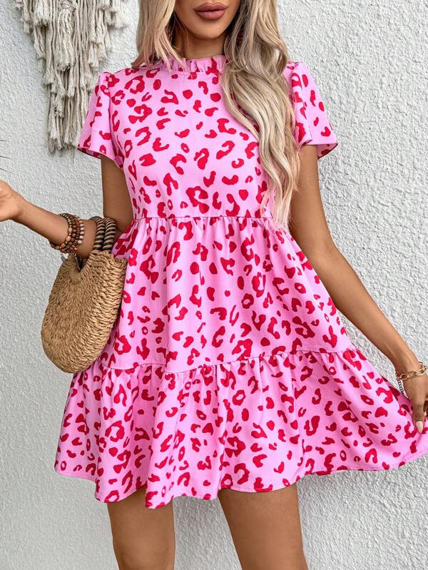 Breezaya Femei imprimeu leopard tiv cu volan rochie de vacanță/casual ținută de plajă de vacanță