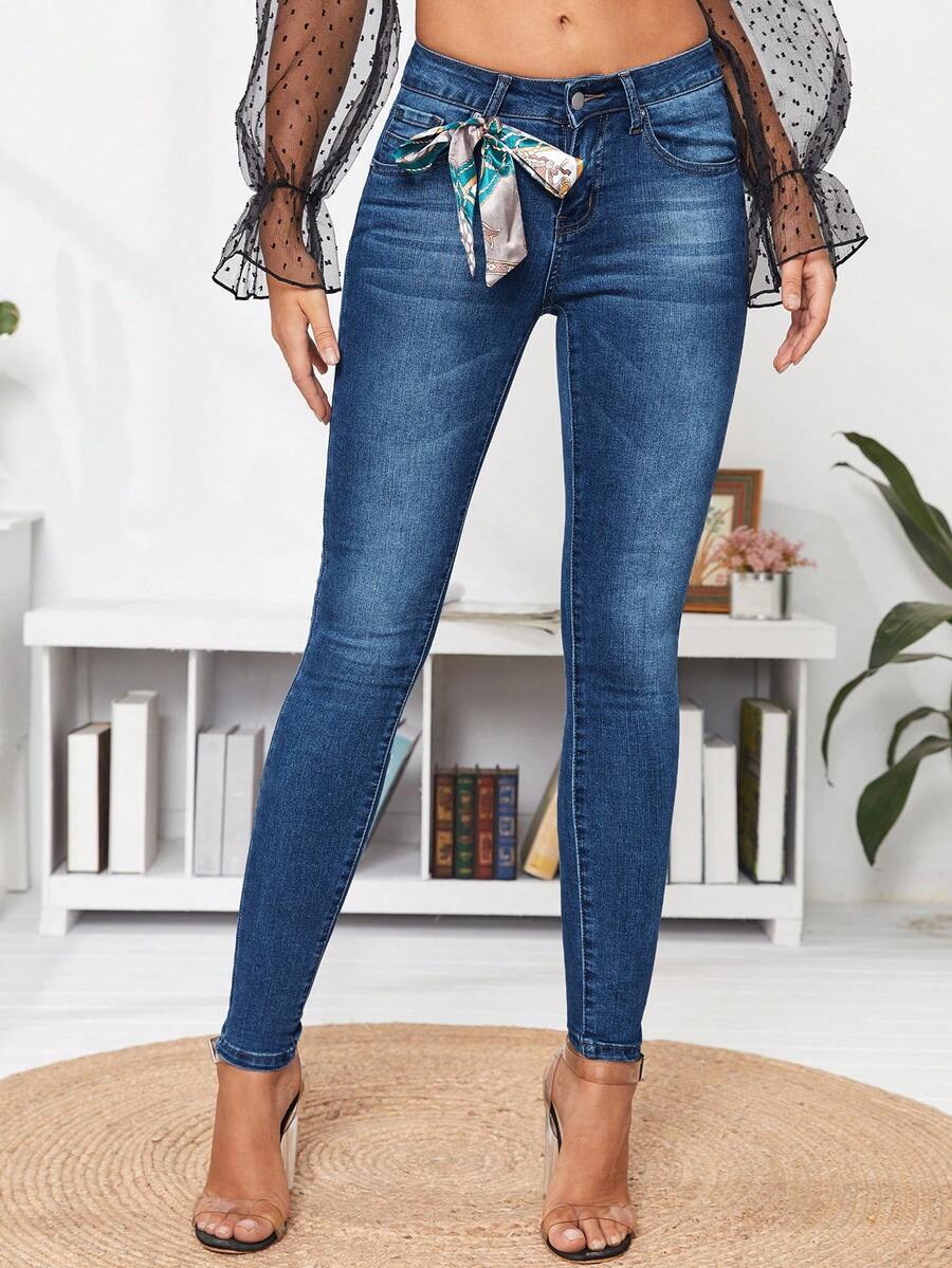 EURMUSE Ladies' Slim Fit Denim Jeans - Blue - View 1