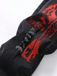 SHEIN Quần jean bó rách có thể điều chỉnh cho bé trai tuổi teen Urban Street Dark Punk Bold Gothic tương phản Death Angles thêu, món đồ thời trang đa năng phải có quanh năm - màu đen - Xem 5