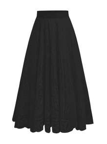 SHEIN LUNE Plus Size Solid Color Lace Long Sleeve Skirt, Suitable For Daily Casual Wear Maxi Women - Black - View 4