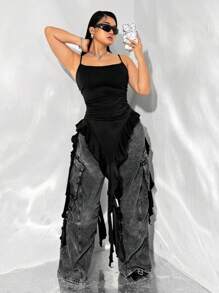SHEIN X LOS FAVORITOS DE LA FATSHIONISTA SHEIN ICON Top de tirantes asimétrico con diseño de medusa para tallas grandes, perfecto para el verano