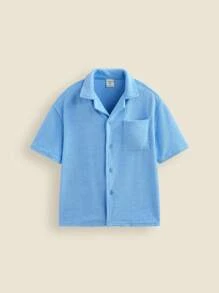 THE HAPPY LOOK Young Boy Plain Blue Jersey Knit Short Sleeve Casual Shirt For Spring And Summer - Blue - View 1