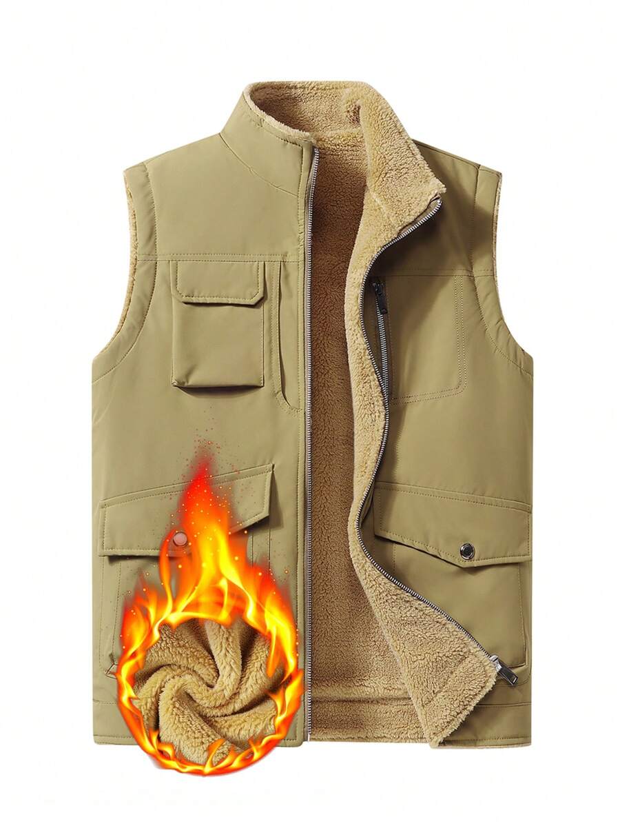 Manfinity Homme Men's Solid Color Simple Daily Wear Thermal Lined Workwear Vest