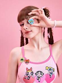 The Powerpuff Girls | ROMWE Set de 3 broches con forma de corazón personalizados con los personajes de caricatura lindos Blossom, Bubbles y Buttercup, para ropa y accesorios de bolsos, unisex, perfecto para San Valentín, mamá, madre, Día de la Madre, regalo