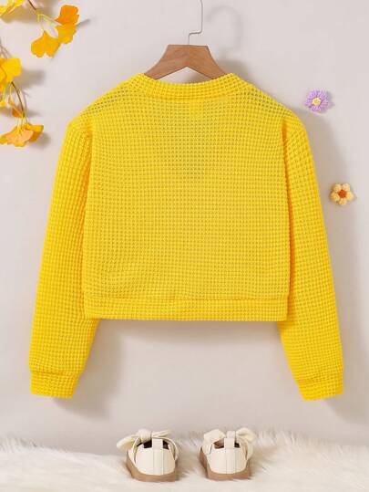 SHEIN Elladie kids 少女针织开衫夹克，带花朵图案，秋季休闲装