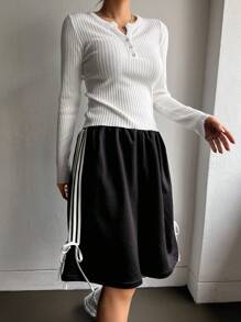 DAZY Áo thun nữ dáng ôm mùa xuân/hè màu trơn nửa tay trước có sọc - trắng - Xem 6