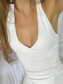 INAWLY 女士包覆設計夏季露背領帶上衣 - 白色 - 查看 1