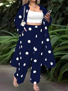 SHEIN LUNE Plus Size Women's Polka Dot Print Simple Daily Outfit Set