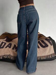 DAZY Loose Fit Straight Leg Denim Pants, Casual And Washed Out Style,Back To School Clothes Women Jeans - Dark Wash - View 4