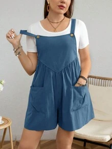 SHEIN LUNE Plus Dual Pocket Overall Romper Without Tee - Dusty Blue - View 6