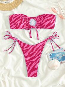 SHEIN Swim 夏日海滩斑马纹分体比基尼套装 - 彩色 - 查看 1