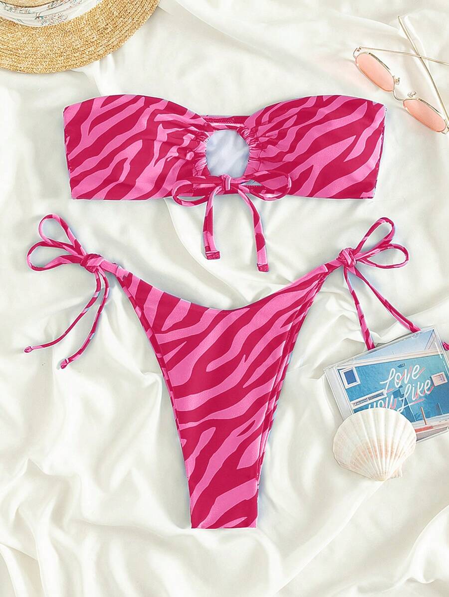 SHEIN Swim 夏日海滩斑马纹分体比基尼套装 - 彩色 - 查看 1