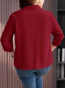 EMERY ROSE 大码纯色休闲衬衫，春夏 - 酒紅色 - 查看 2