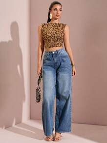 SHEIN BAE 女士露背蝴蝶结吊带背心，豹纹印花，优雅无袖休闲款，适合海滩度假、约会之夜、泳池派对、外出、情人节等场合。 - 彩色 - 查看 5