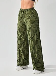 SHEIN SXY Women's Military Green Parachute Drawstring Waist & Cuffed Cargo Pants - Army Green - View 1