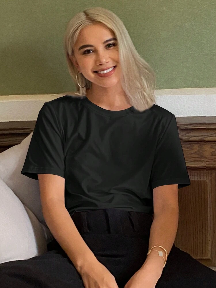 Solid Color Loose Short Sleeve Basic Women's T-Shirt With Round Neckline Summer
