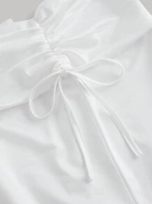 SHEIN MOD 高腰側拉繩腰帶，褶裥腰身，魚尾裙擺，長裙 - 白色 - 查看 4