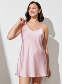 LUVLETTE 性感基本款细肩带缎面粉色睡裙伴娘轻盈女士睡衣内衣外套娃娃裙吊带裙新娘内衣和睡衣 - 淺粉色 - 查看 4