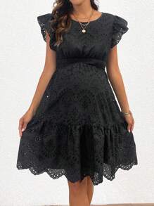 SHEIN Trang phục hàng ngày đơn giản màu đen dành cho bà bầu - màu đen - Xem 5